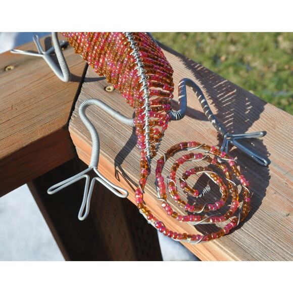 Beaded Wire Lizard w/ Marble Eyes 12.25" L x 6.5" W x 4.5" H African Folk Art - Picture 4 of 4